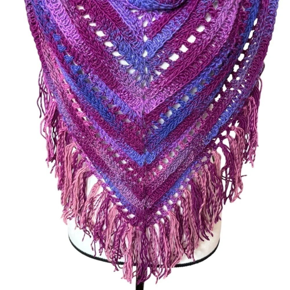 Handcrafted Crochet Hooded Cowl Scarf With Fringe New Handmade by Seller Knit